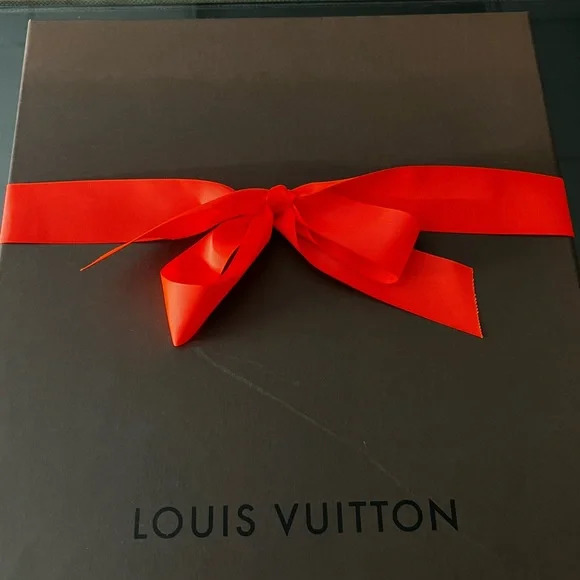 Louis Vuitton Dark Brown Box with Vibrant Red Ribbon